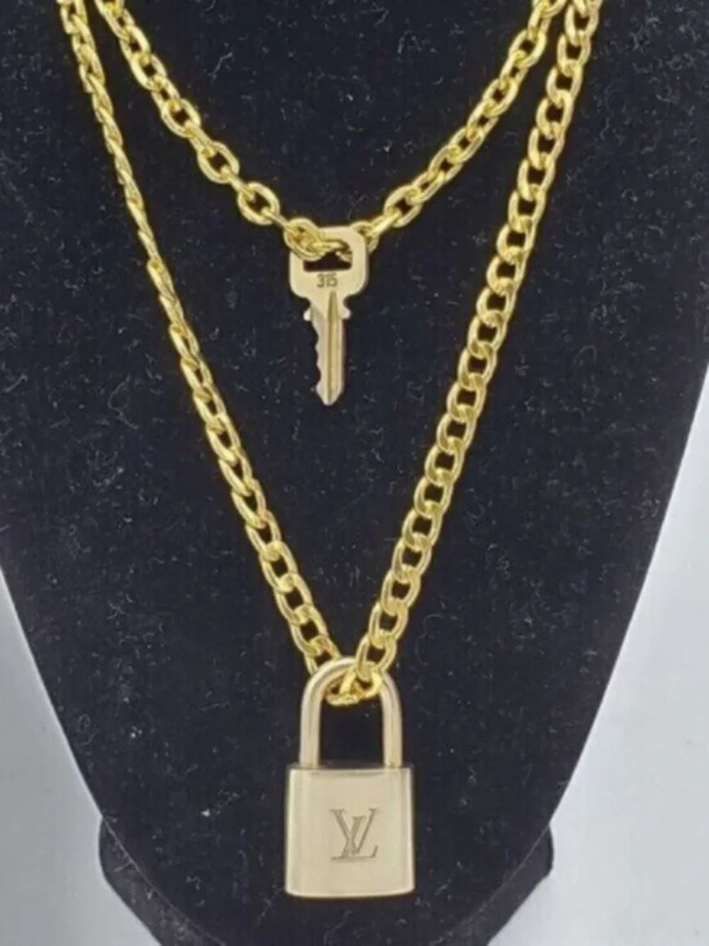 Authentic Louis Vuitton Lock & Key w/ 18k Gold Plated Chain Necklace - Picture 10 of 12